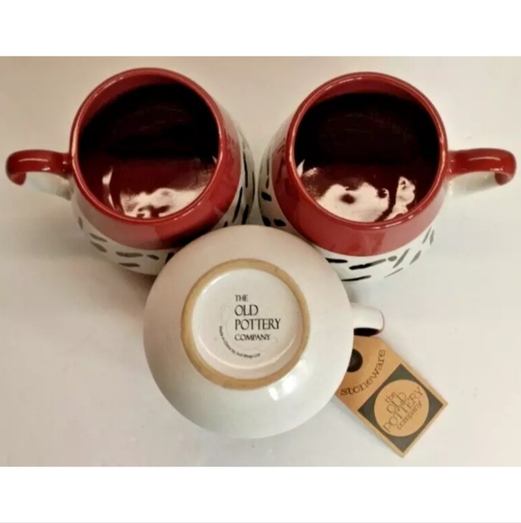 The Old Pottery Company Coffee Mugs Tea Cup 16oz White Black Terracotta Abstract - Picture 3 of 5